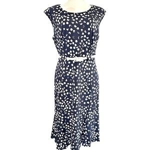 NWOT CONNECTED APPAREL Women’s Navy, Taupe & Off-white Dress, w/belt, Sz12
